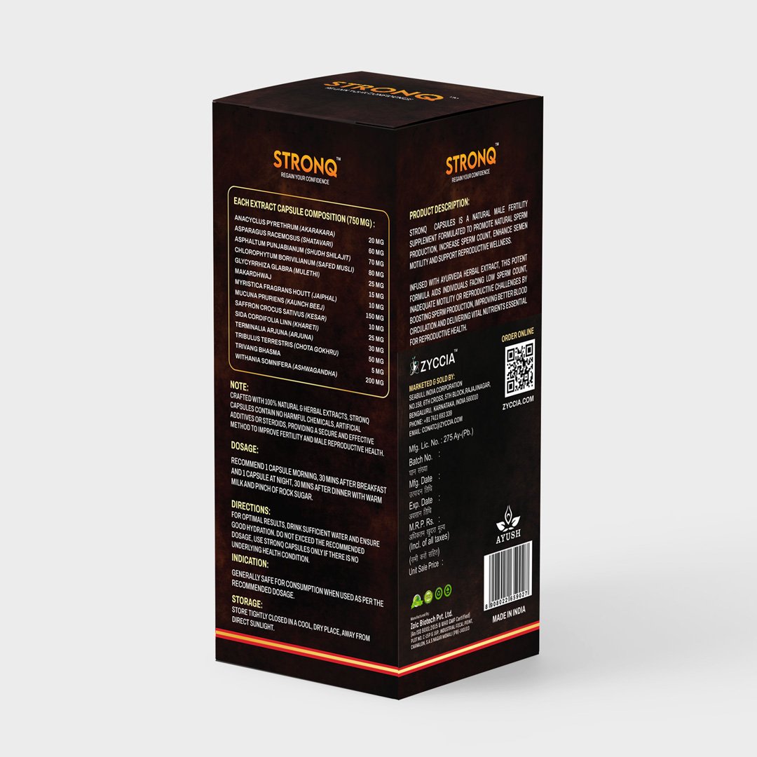 STRONQ Fertility Booster Capsules – Ayurvedic Male Fertility & Vitality Support (60 Capsules) - Image 4