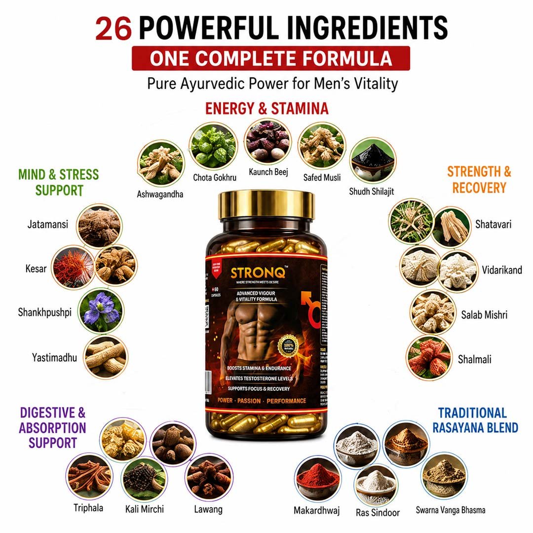 STRONQ Vigour & Vitality Capsules – Ayurvedic Energy, Stamina & Male Wellness - Image 4